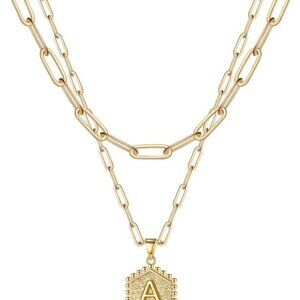 Gold Layered Necklaces for Women 14K Gold Over Dainty Initial Hexagon Jewelry